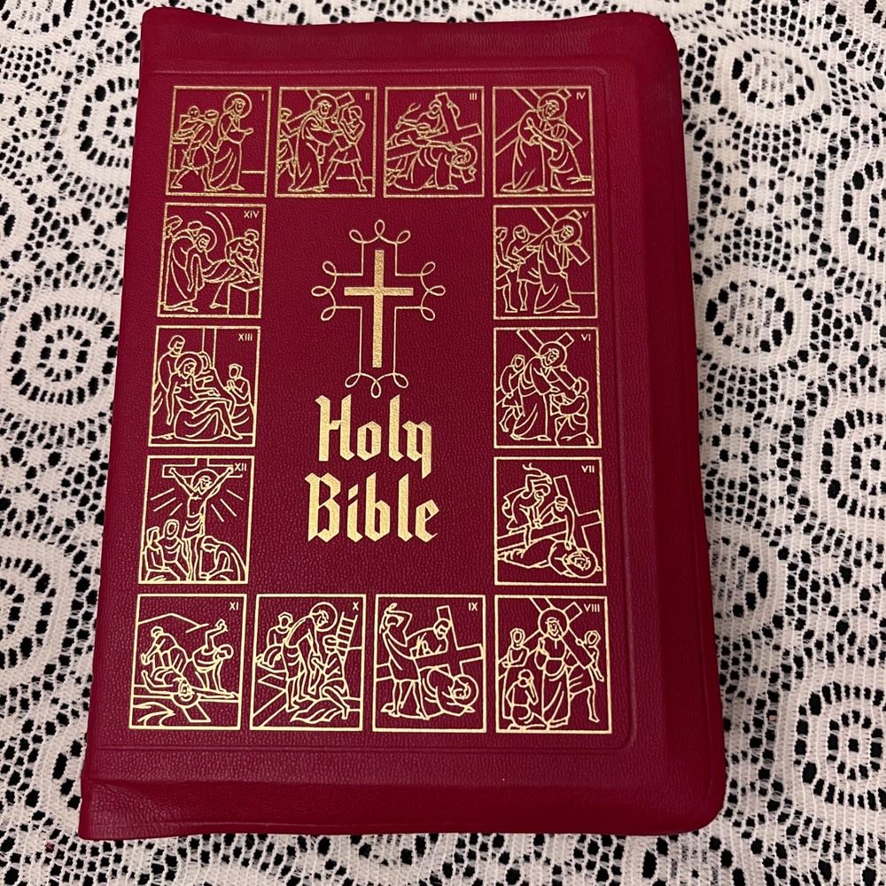 Vintage 1950s Holy Bible Red Leather Gold Catholic Home Edition | Mint Clean